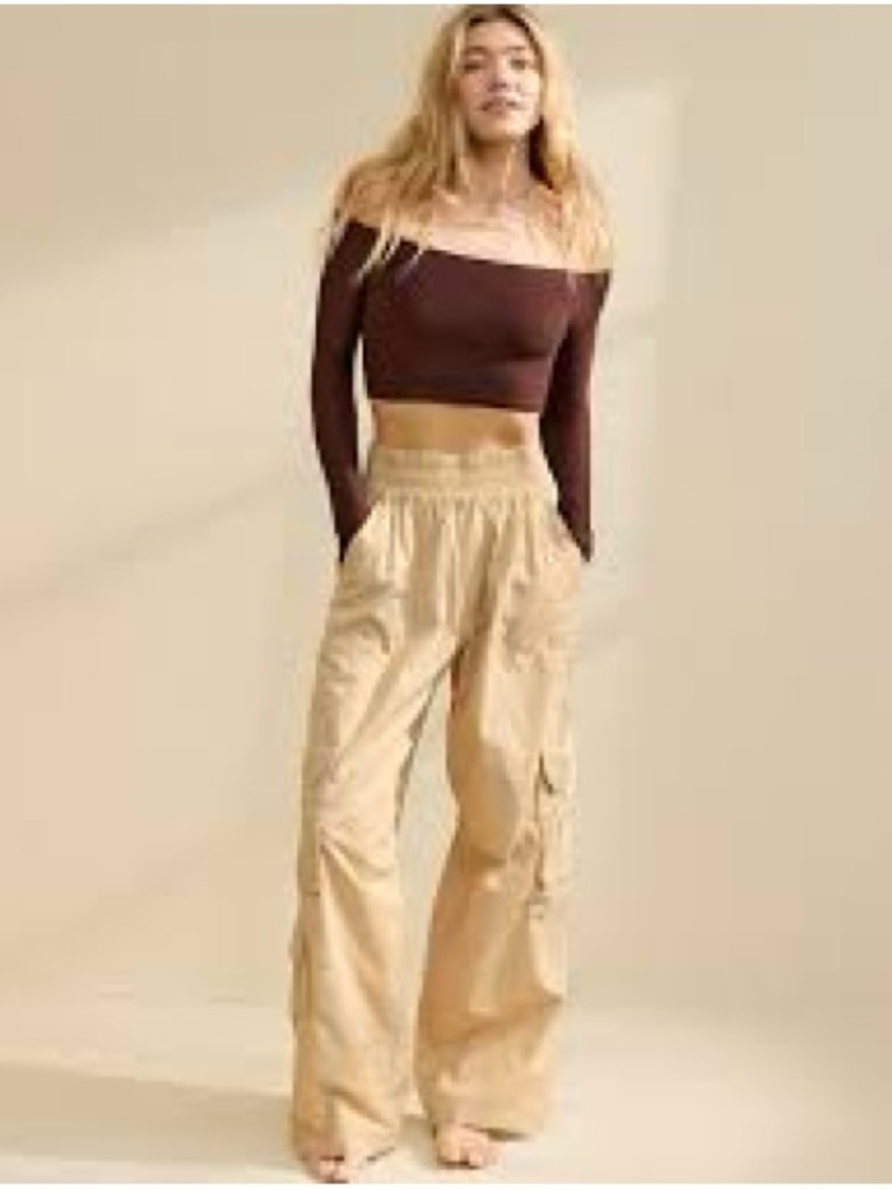 aerie Easiest Beige Wide-Leg Cargo Pants
